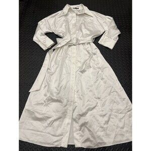 NWT Zara White Pocket Belted Trench Coat Large MSRP $150 Polyester Long Oversize